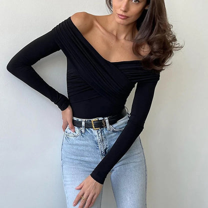 Casual Daily Wear Top Fashiontop Slim Fit Bodysuit Black Off-shoulder Top Brand New Condition Cross Design Daily Use Application.