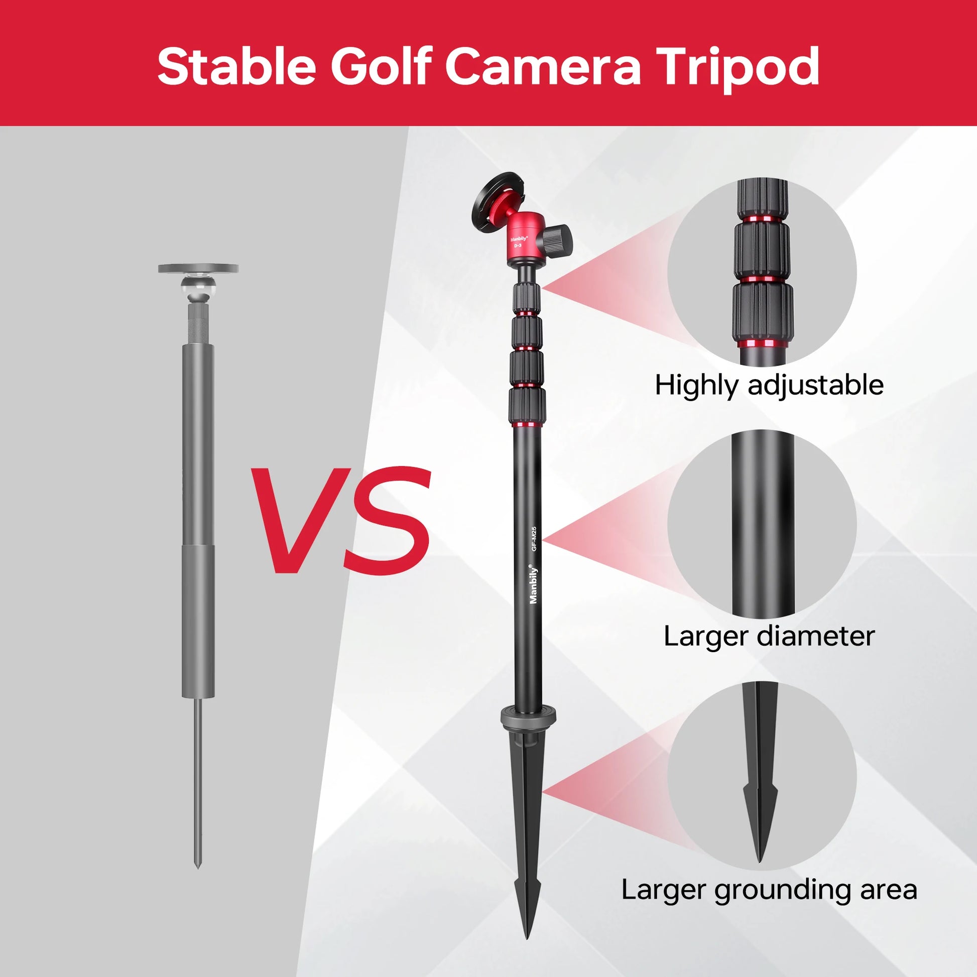 Manbily GF-M25 Aluminum Magnetic Golf Monopod Selfie Stick with Ground Spike Stakes Magnetic Tripod Stand for Golf Traing.