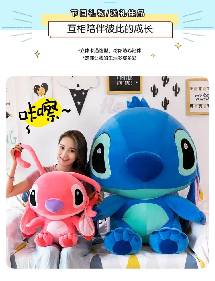 80cm Big Size Disney LILO & Stitch Anime Plush Stuffed Doll Room Plushies Pillow Ornaments Peluche Children's Holiday Gifts.
