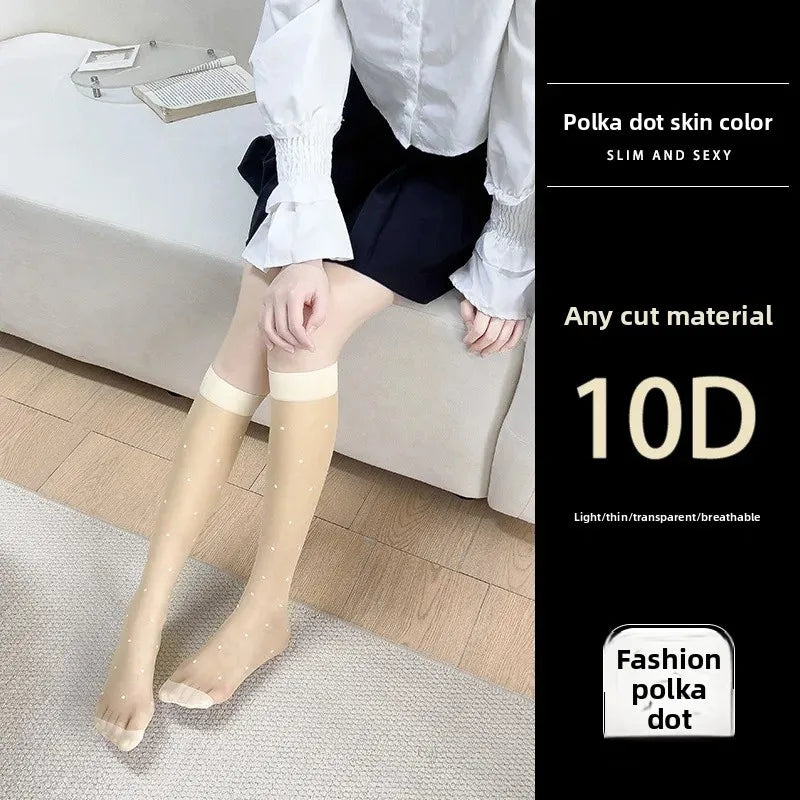 Women's Mid-calf Thin Transparent Stockings Summer Leggings Pure Desire Style Black White Color Half-Transparent Long Tube Socks