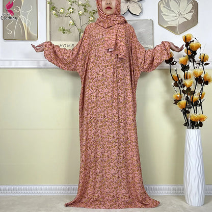 2025 New Muslim Abayas For Women Ramadan Prayer Garment Dubai Middle East Femme Robe Cotton Loose African Dress Turban Attached