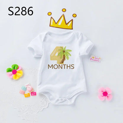 Monatlicher Meilenstein-Baby-Body, niedliches Tier, 1–12 Monate, Einteiler, Babyparty, Geschenk, Monatsbilder, monatliche Overall-Kleidung.
