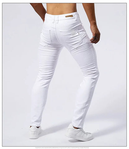 Men's White Casual Jeans New Denim Pants Comfortable Fashion Stretch Slim Fit Straight Trousers Male Clothing Streetwear.