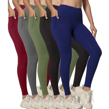 Nahtlose Damen-Leggings mit Taschen, einfarbig, hohe Taille, Po-Lifting-Strumpfhose, schlanke elastische Leggings, Sportbekleidung.