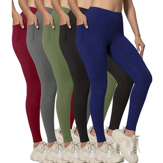 Nahtlose Damen-Leggings mit Taschen, einfarbig, hohe Taille, Po-Lifting-Strumpfhose, schlanke elastische Leggings, Sportbekleidung.