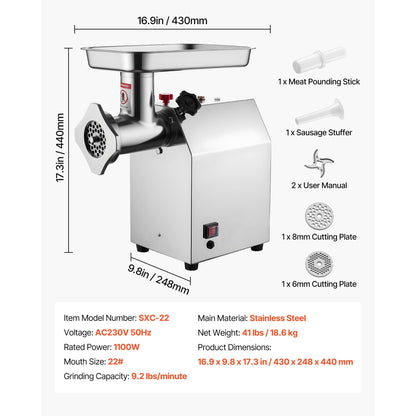 SucceBuy Meat Grinder 4.5 Lbs-9.2Lbs/Min Capacity Electric Meat Mincer w/ Blade Grinding Plate Sausage Maker for Kitchen Home.