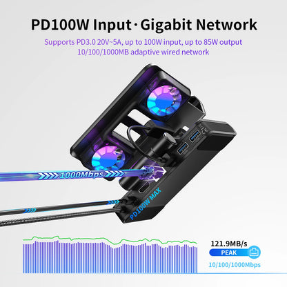 6 In 1 Rgb Dual Fans Docking Station for Rog Ally Steamdeck Game Console Dock Adjustable Height Dock Bracket with Hdmi 4K 60Hz.