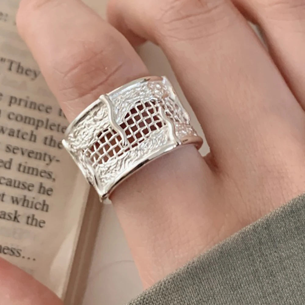 PANJBJ 925 Sterling Silver Geometry Crystal Ring For Women Ellipse Exaggerated Punk Water Drop Open Jewelry Gift Dropshipping