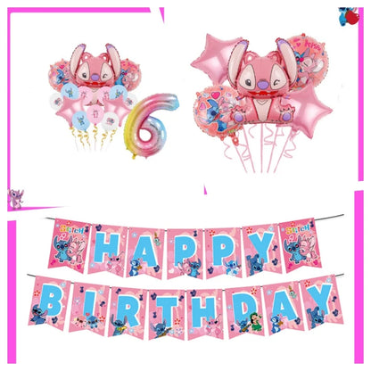 Disney Lilo und Stitch Party Dekoration Geschirr rosa Stitch alles Gute zum Geburtstag Party Thema liefert Ballon Hintergrund Tasse Teller.