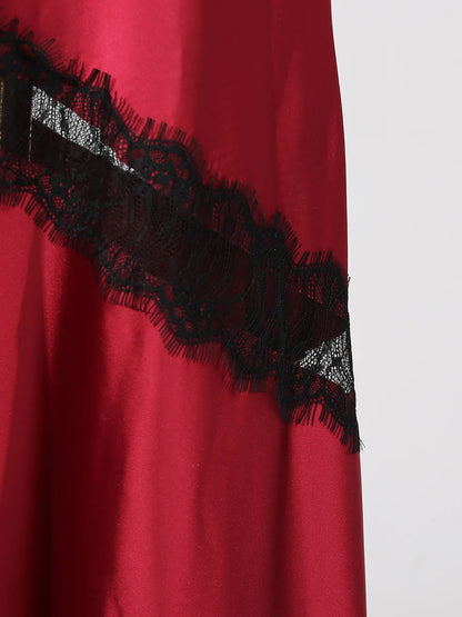 GALCAUR Hit Color Sheer Spliced Lace Elegant Skirts for Women High Waist Patchwork Split Temperament Skirt Female Fashion Style.