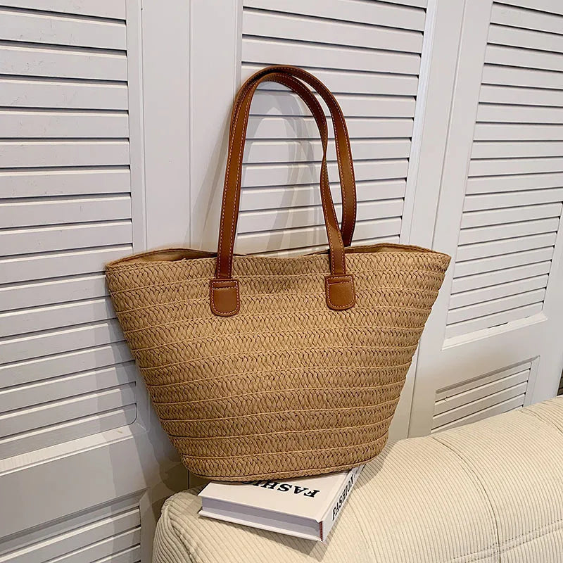 Women's Large Capacity Shoulder Bag Summer Straw Woven Basket Handbag Fashion Female Luxury Designer Beach Bag Bali Shopper Tote.