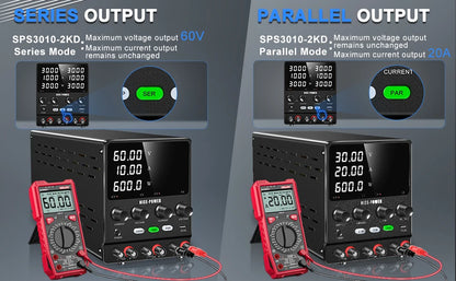4 in 1 Lab Dual Power Supply 3 Model PAR/SER/INDEP Adjustable Power Source 30V 10A 60V 5A Voltage Stabilizer Switching USB 5V 2A.