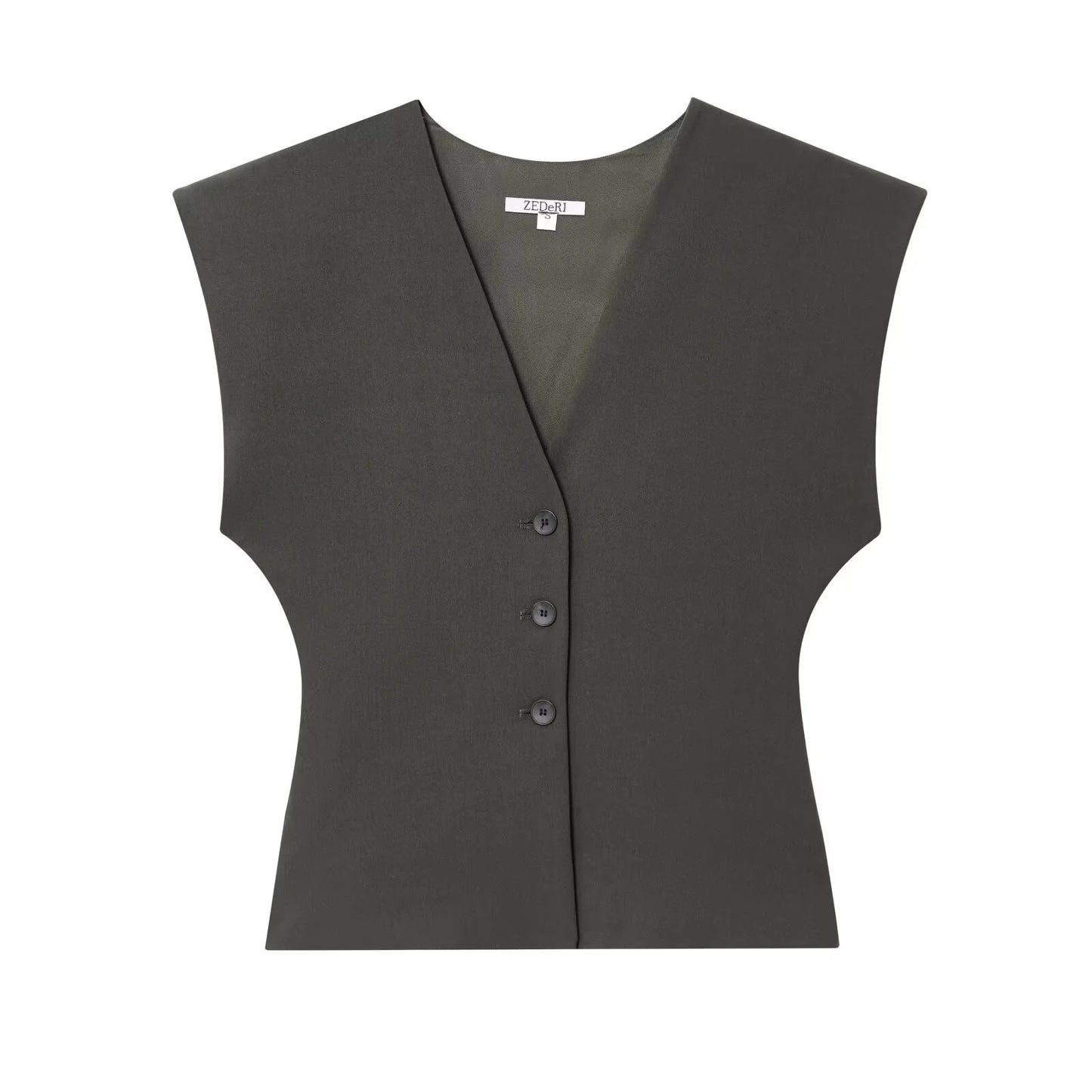 ZERAINS Autumn women's sleeveless V-neck short vest loose fit with waistband pleated high waisted pants set