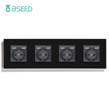 BSEED Einzel-EU-Glassteckdose mit USB-Wandsteckdosen, doppelte Steckdosen, dreifache Steckdosen, USB-Typ-C-Anschlüsse, Schwarz, 16 A