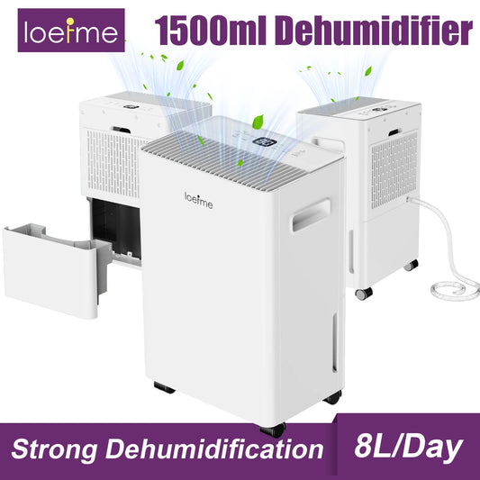 LOEFME 8L/Day Air Dehumidifier Moisture Absorbers Home Air Dryer 1.5L Water Tank with 3M Hose For Home Basement Rooms Bathrooms.