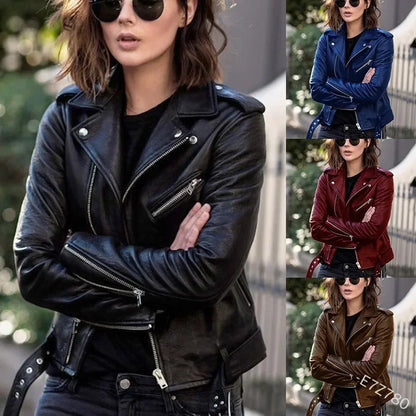 Damen Ledermantel Damen Kurz Slim-Fit Neue Biker Lederjacke Winter Herbst Lederjacken Mäntel.