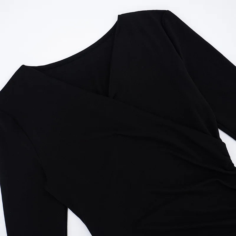 Sexy Solid Color V-neck Long Sleeved T-shirt Top Waist Cinching 2025 Trendy Casual Top for Women