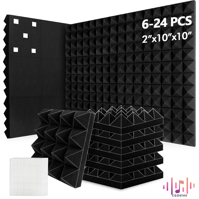 Sound Absorbing Wall Panel 6/12/24Pcs Acoustic Foam Self Adhesives Decor Studio Echo Canceling Treatment For Game Room Cinema