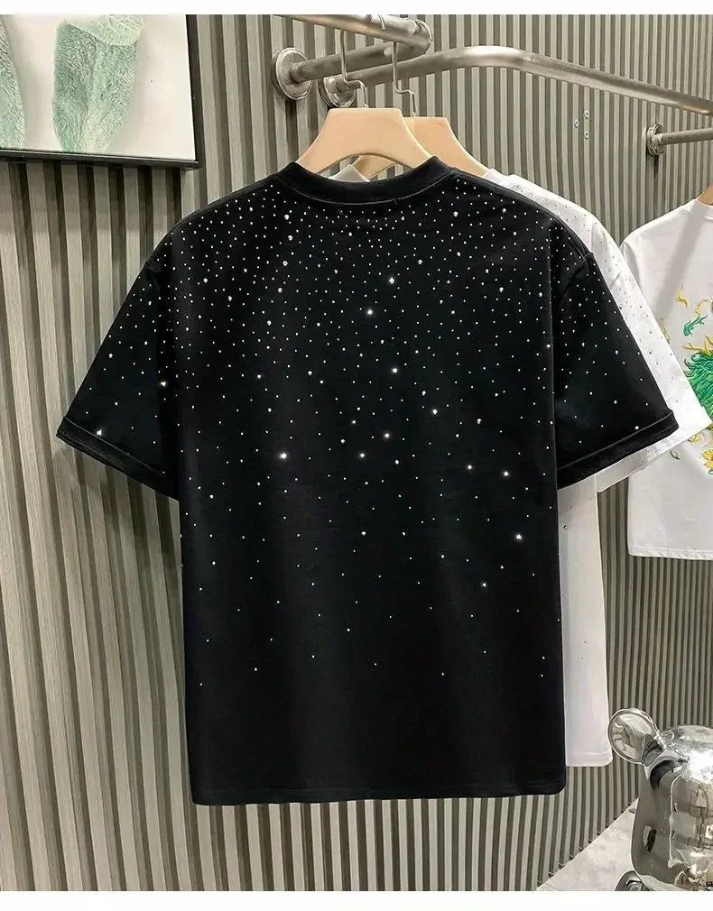 New Luxury Men's T-shirt Hot Diamond Printed Half Sleeve Fashion Round Neck Casual Summer High-end Men Tops T Shirts.