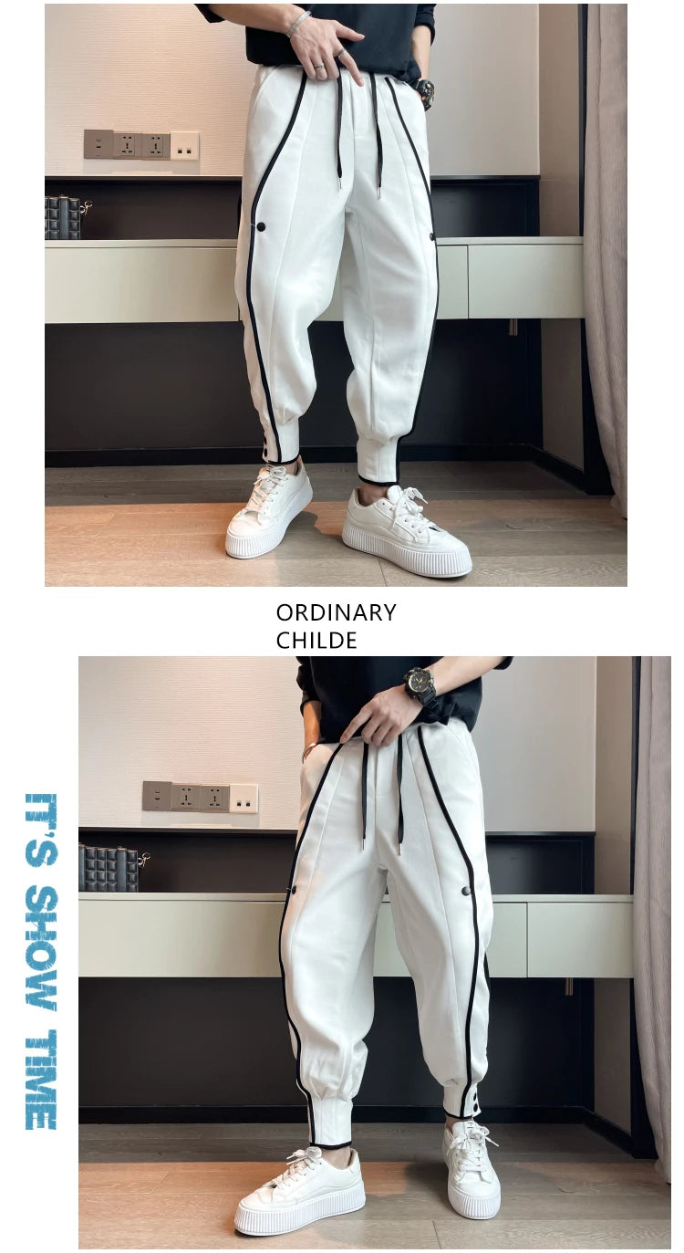 Spring Autumn Casual Joker Harlan Pants Sports Bundle Leg Waist Pants Streetwear Fashion Men Black White Grey Elastic Trousers.