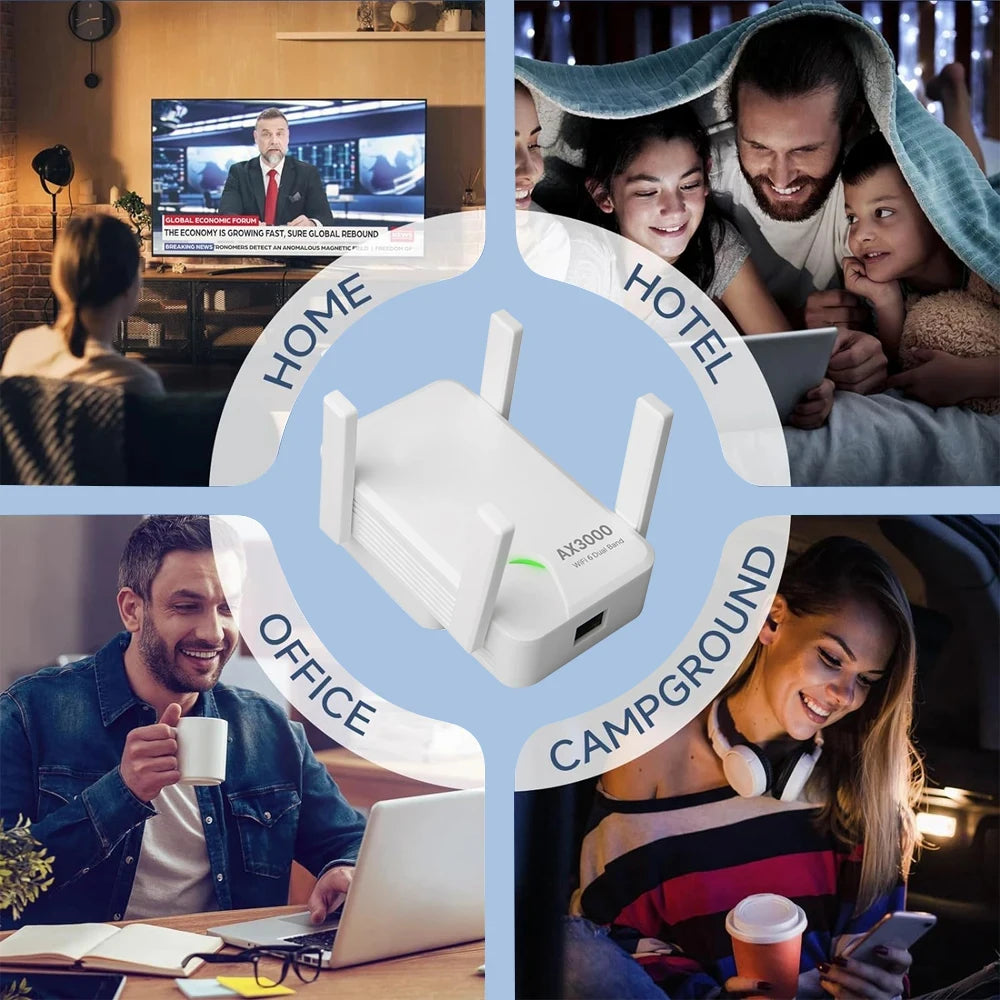 WIFI6 AX3000 Gigabit Wireless Repeater Router Dual Band 2.4/5Ghz Signal Booster 4 High-gain Antenna Long Range Amplifer for Home.