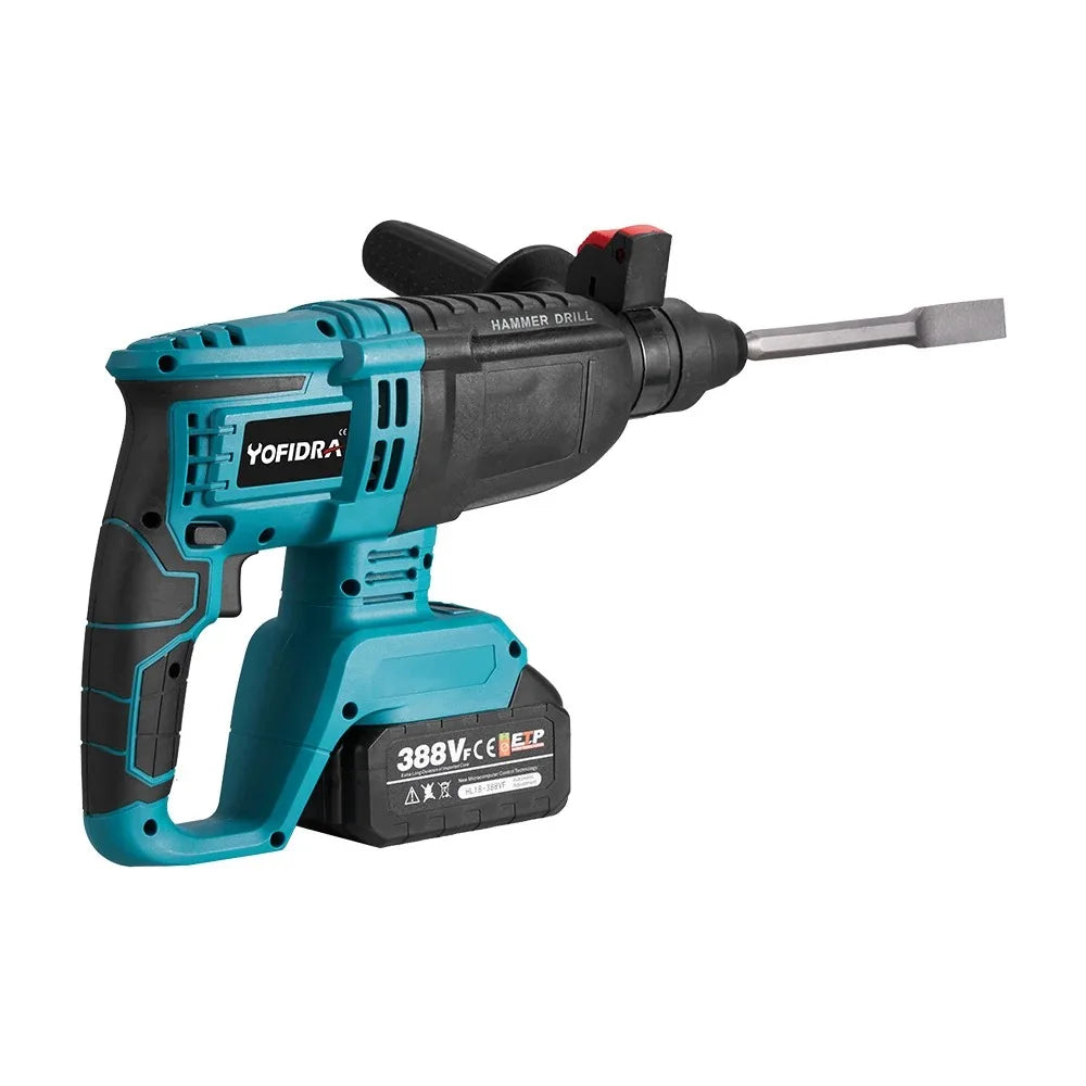 YOFIDRA Bürstenloser elektrischer Hammer-Schlagbohrschrauber, 26 mm, kabelloser Holzbearbeitungs-Schlagbohrschrauber, Elektrowerkzeug-Set für Makita 18 V Akku-Pin