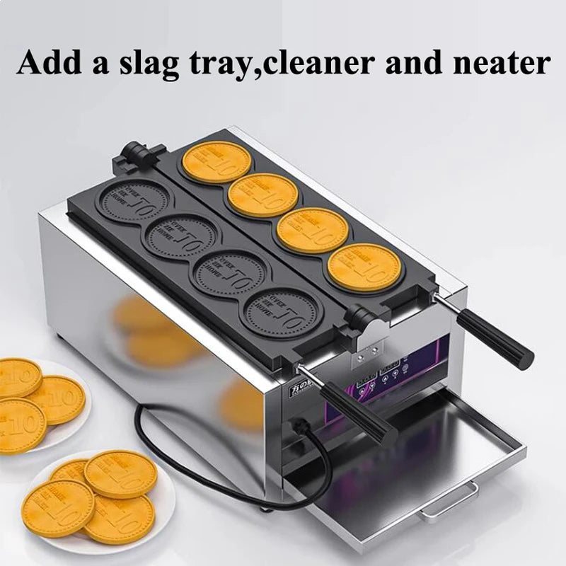 4pcs Non-stick Coating Gold Coin Waffle Machine Korean 10 Won Gold Coin Waffle Maker Machine 3000W Round Coin Cake Machine.