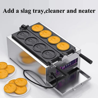 4pcs Non-stick Coating Gold Coin Waffle Machine Korean 10 Won Gold Coin Waffle Maker Machine 3000W Round Coin Cake Machine.