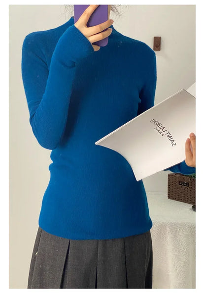 100% Ultra-fine Merino Wool Sweater Autumn and Winter Loose and Simple Semi-turtleneck Wool Bottoming Shirt Multi-color Sweater.