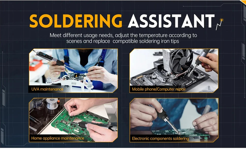 FNIRSI HS 02 Smart Soldering Iron Automatic Sleep 100-450℃ Temperature Rapid Heating PCB Soldering Station Portable Toolbox Kit.