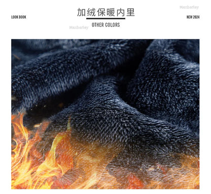 Maxbarley Winter Sportswear Set Mens Retro Training Thick Fleece Jacket + Pants Two Piece Set Casual Ski Running Tracksuit Suit.