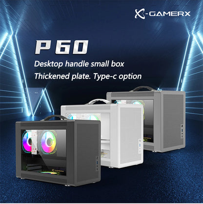 Power Train P60 Desktop MATX Case Handheld Portable Mesh Version PC Small Chassis Supports 350mm Graphics Card Type-C Interface.