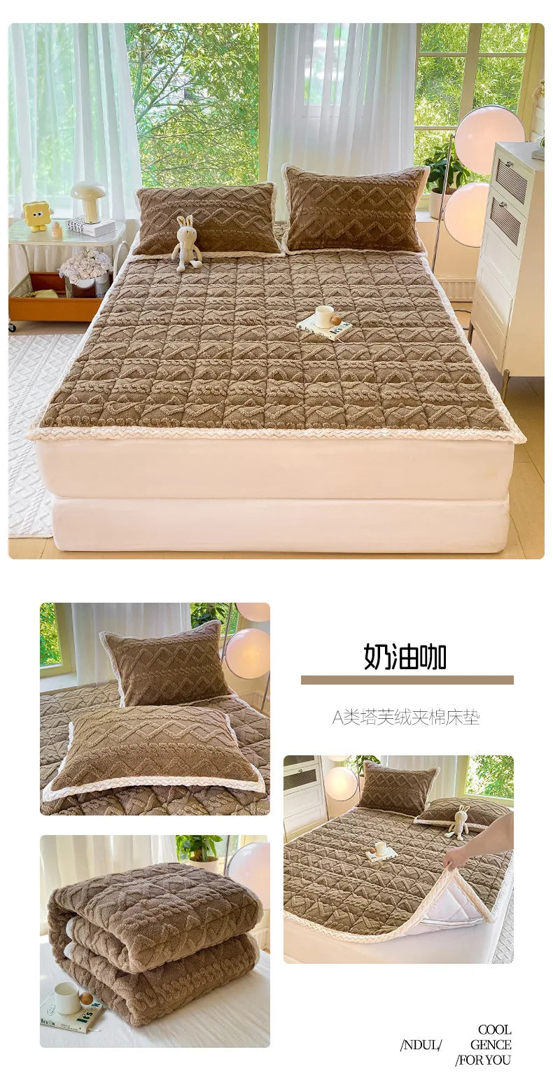 Winter Taft Velvet Mattress Topper Pad Fleece Bedspread Fold Non-slip Thin Tatami Mat Student Dormitory Bed Sheet Mattress Cover