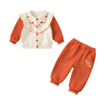 Kawaii Baby Mädchen Kleidung Pilz Sets Herbst Infant Rüschen Kragen Langarm Top Hosen Zwei-Stück Neugeborenen Baumwolle Outfit.
