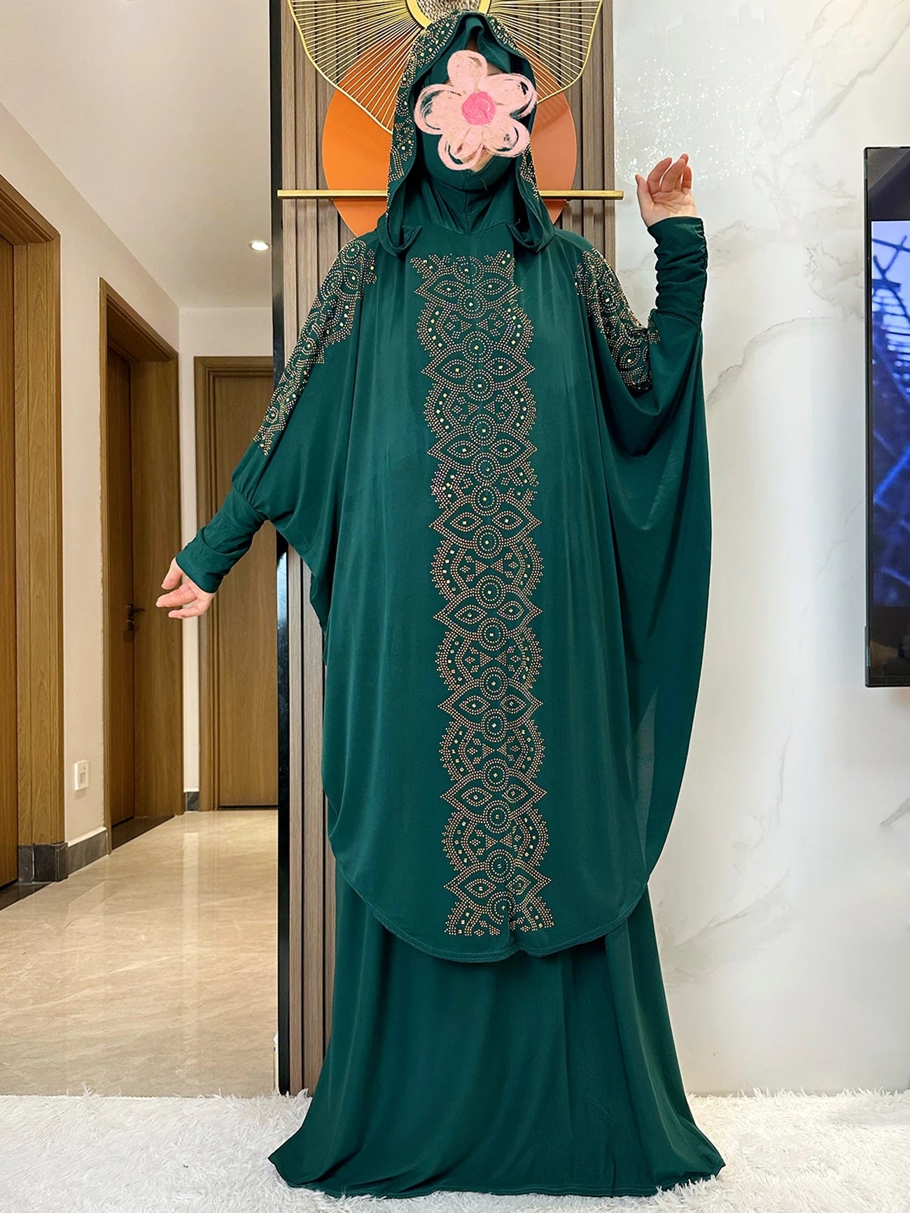 New Dubai Ramadan Muslim Women's Prayer Set Hooded Hijab With the Long Skirt Turkey-African Dubai Islam Lady Cloth Kaftan Abaya.