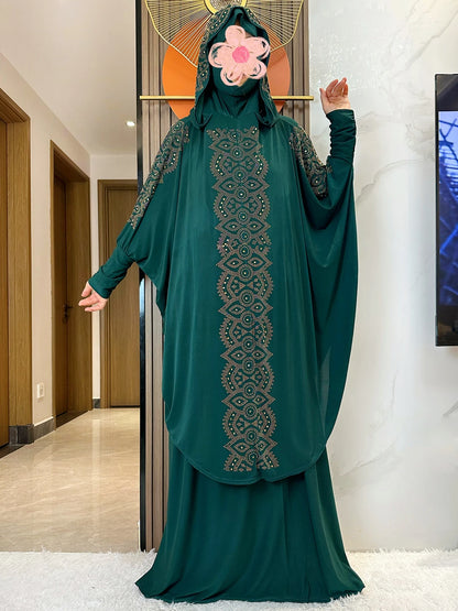 New Dubai Ramadan Muslim Women's Prayer Set Hooded Hijab With the Long Skirt Turkey-African Dubai Islam Lady Cloth Kaftan Abaya.