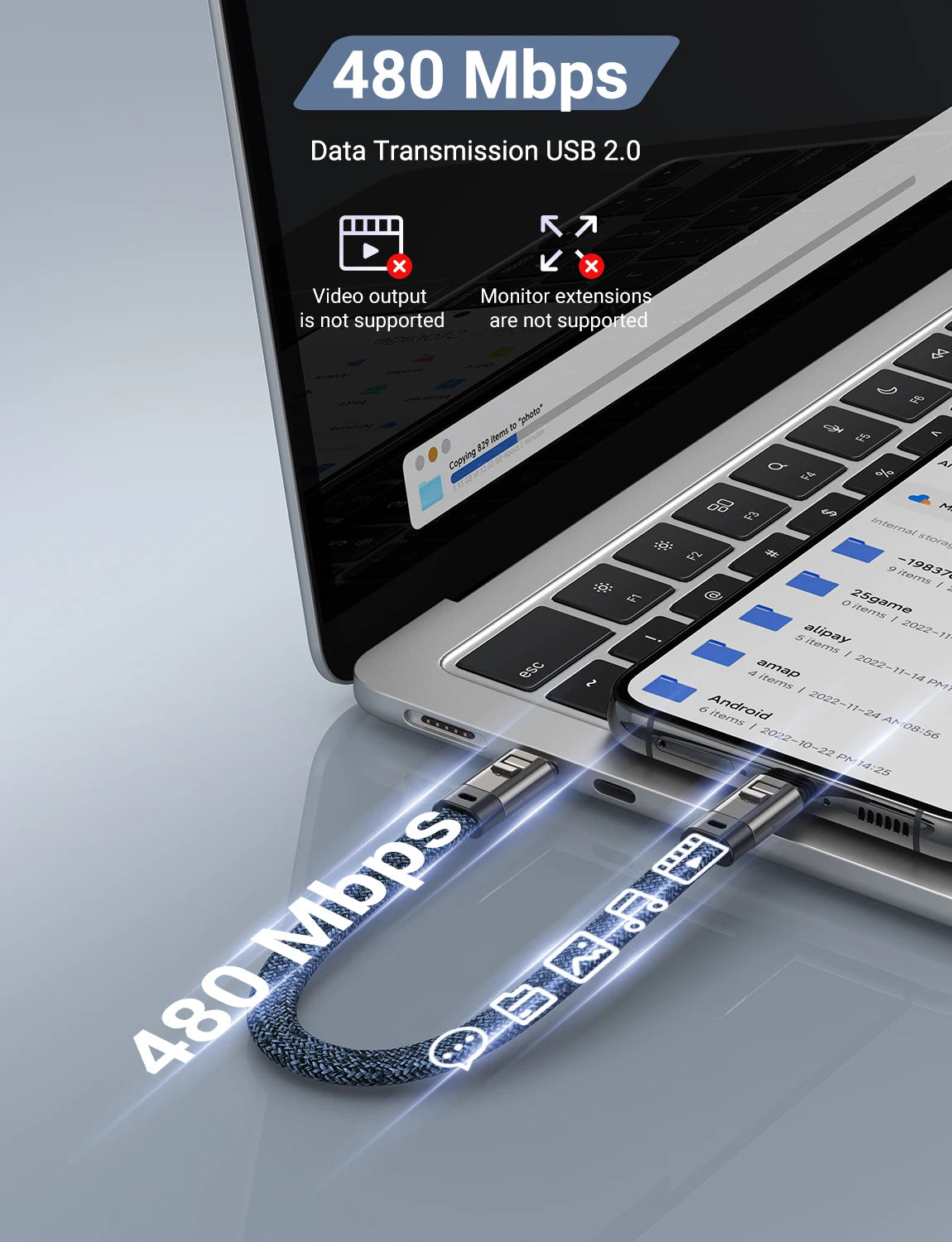 AUFU PD240W USB-C to USB-C Super Fast Charge Data Cable Zinc Alloy Head Lanyard 2 in 1 Phone Lanyard Charge Cable For IPhone SUM.