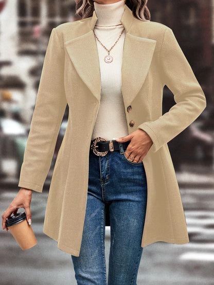 Strickjacke mischt solide Langarm Einreiher Oberbekleidung Loose Fit Knopf umdrehen Kragen Wolle Mäntel Knopf Büro Dame.