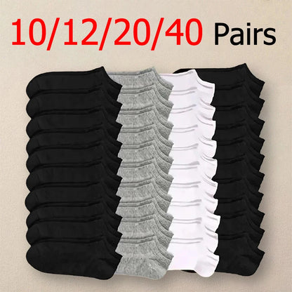 10/12/20/40 Pairs Men Boat Socks Business Sport Sweat Absorption Mature Summer Autumn Solid Color Soft Non Pilling Ankle Socks.