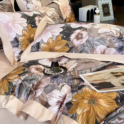 Floral Print 600TC Egyptian Cotton Bedding Queen King Comforter Cover Soft Duvet Cover Set Flat/Fitted Bed Sheet Pillowcases