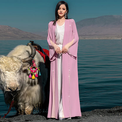 Eid Diamonds Abayas for Women 2025 Fashion Muslim Dress Dubai Open Abaya Kebaya Kimono Jalabiya Caftan Marocain Femme Robe Gown
