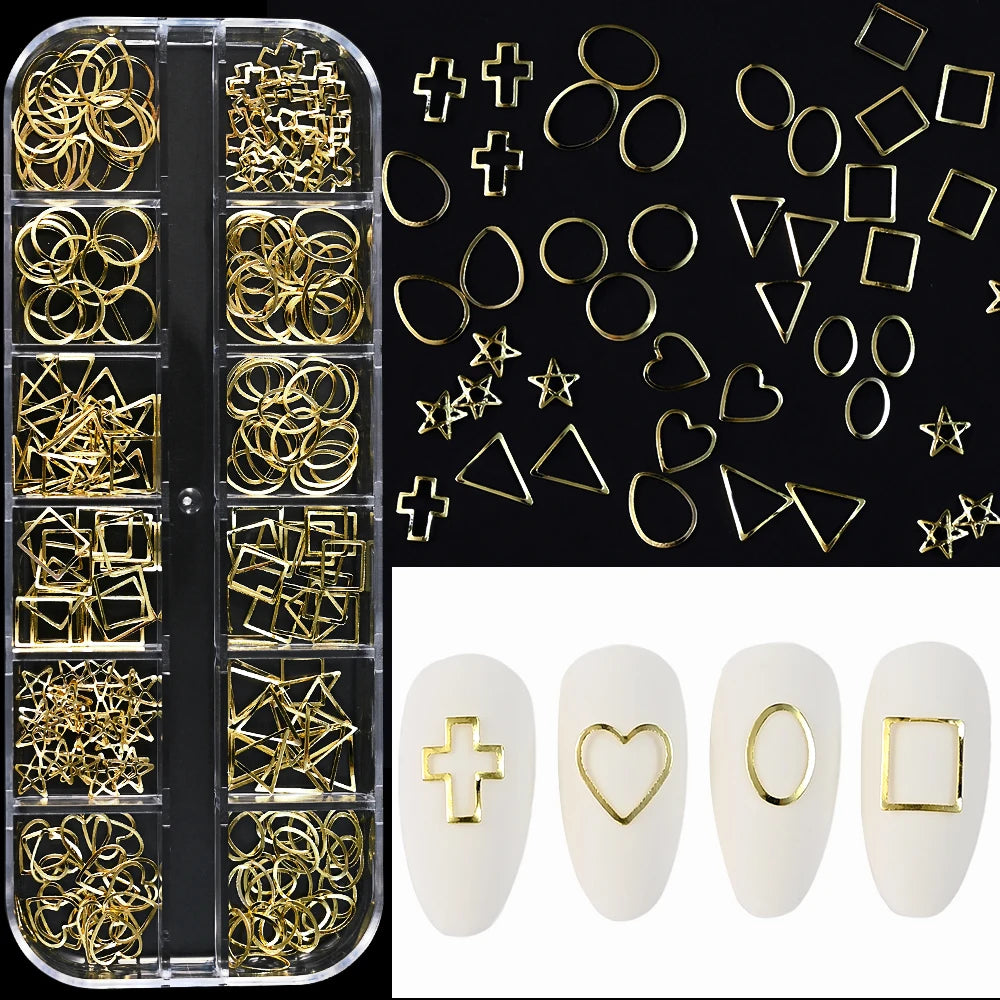 12Grids Moon Star Nails Gold Metallic Nail Sequins Charms 3D Nail Art Tips Decoration  3D Metal Moon Star Sun Bead Rivet Nail Je.