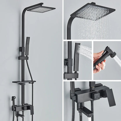 Black Chrome 3/4-way Shower Faucet Rainfall Shower Hot Cold Water Mixer Bidet Faucet Commodity Shelf For Bathroom Shower Mixer