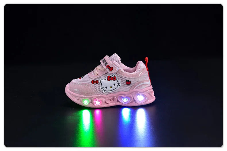 Kids'Casual Shoes Girls Led Light Cartoon PU Leather Fashion Sport Flat Bottom Shoes Breathable White Pink Size 21-30.