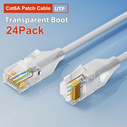 COMNEN 24 Pack Ethernet Lighting Patch Cable Flexiable Slim Cat6a 10G POE LAN Cable  for Switch Ps5 Router Xbox Computer.