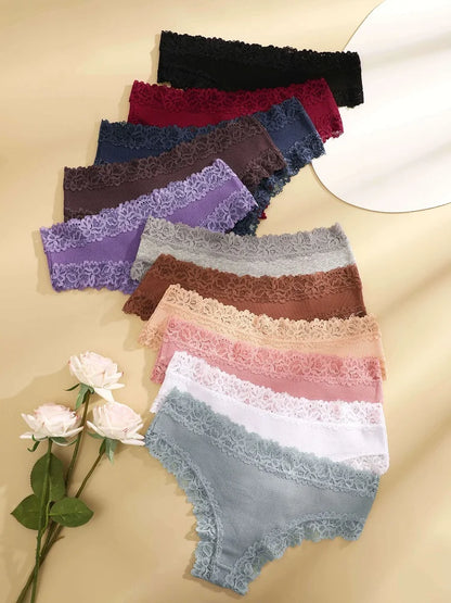 11PCS Women Lace Cotton Panties Seamless Brazilian Panties Sexy Low-Waist T-Back Bikini Female Breathable Underwear Lingerie.