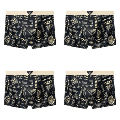 4Pcs Boxer Shorts männer Unterwäsche Eis Seide Unterhose Sexy Höschen Gedruckt Boyshort Atmungsaktive Elastische Dessous Plus Größe L-4XL