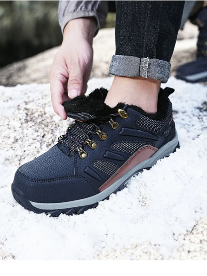 Winter Tactical Boots Combat Autumn Hiking Boots Men Snow Warm Fur Sneakers Padded Trekking Black Waterproof Leathe Sneakers
