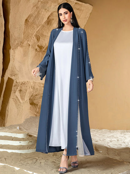 Eid Diamonds Abayas for Women 2025 Fashion Muslim Dress Dubai Open Abaya Kebaya Kimono Jalabiya Caftan Marocain Femme Robe Gown