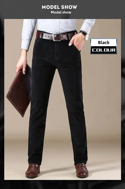 2025 Spring Autumn Men's Corduroy Casual Pants Straight Leg Loose Fit Youth Winter Thick Warm Velvet Long Pants for Men Trousers